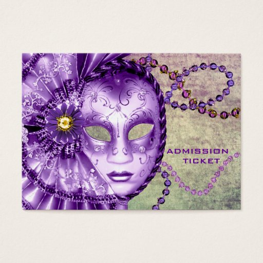 Customizable Purple Green Masquerade Party Admission Tickets Business Cards