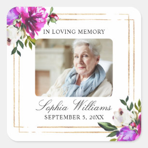 Purple & Green Memorial Funeral Square Sticker