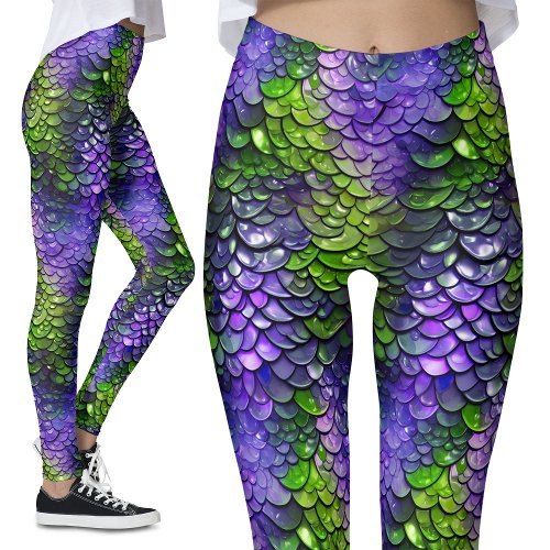 Purple Green Mermaid Triton Fantasy Dragon Costume Leggings