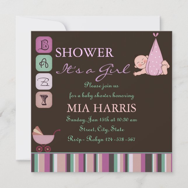 Purple & Green Modern Design Baby Shower Invite (Front)
