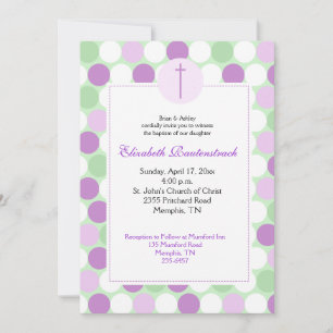 Purple/Green Multicolor Dot Baptism Invitation