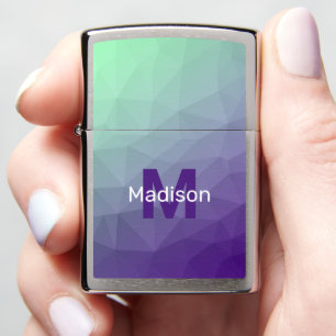 Purple green ombre geometric mesh pattern Monogram Zippo Lighter