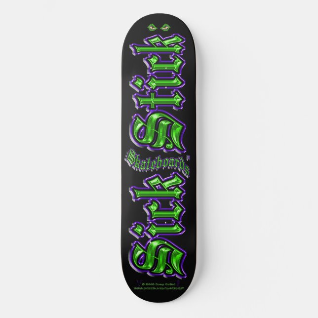 Purple & Green on Black ~ Sick Stick Logo Pro Deck (Front)