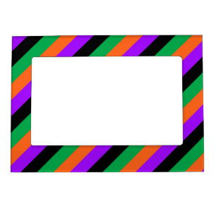PURPLE GREEN ORANGE BLACK HALLOWEEN STRIPES MAGNETIC FRAME