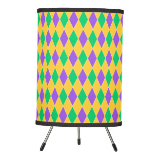 PURPLE GREEN ORANGE MARDI GRAS DIAMOND PATTERN TRIPOD LAMP