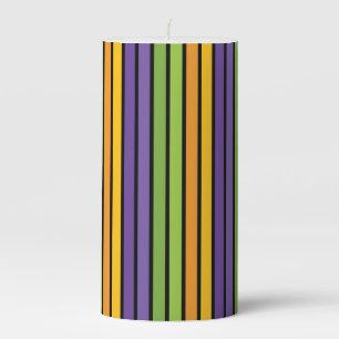 PURPLE GREEN ORANGE YELLOW HALLOWEEN STARS PILLAR CANDLE