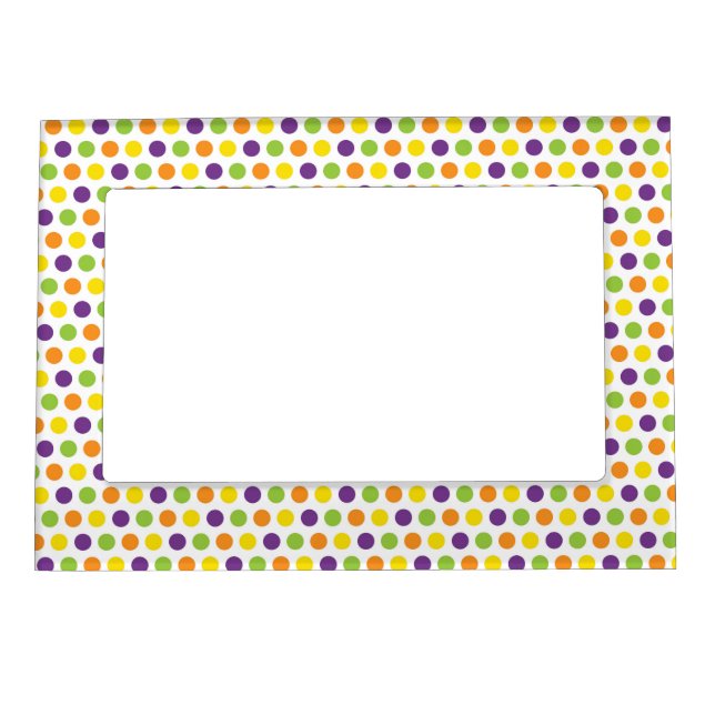 PURPLE GREEN ORANGE YELLOW POLKA DOTS MAGNETIC FRAME (Front)
