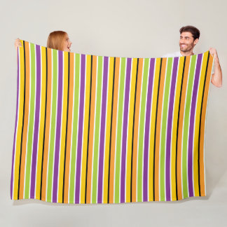 PURPLE GREEN ORANGE YELLOW WHITE STRIPES FLEECE BLANKET