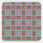 Purple green oriental pattern square sticker