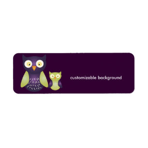 Purple / Green Owls, customizable background Label