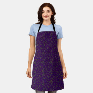 Purple green  pattern leaves  name letter apron