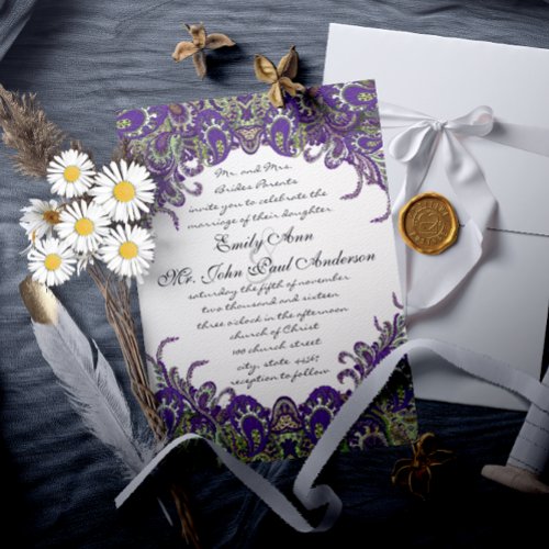 Purple  Green Peacock Wedding Invitations