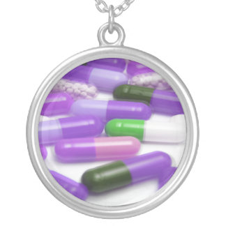 Purple Green Pills Sterling Silver Necklace
