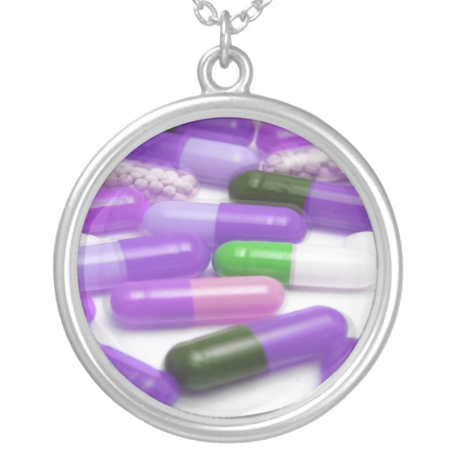 Purple Green Pills Sterling Silver Necklace (Front)