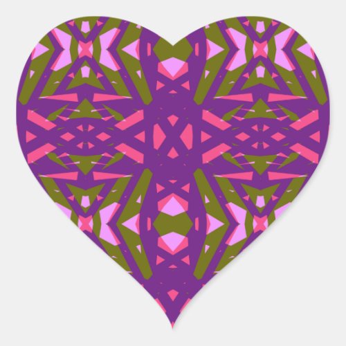 Purple Green Pink Art Deco Wedding Heart Gift Heart Sticker