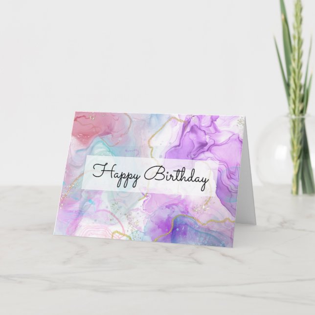 Purple, Green, Pink Flowing Colors Birthday Card (Front)