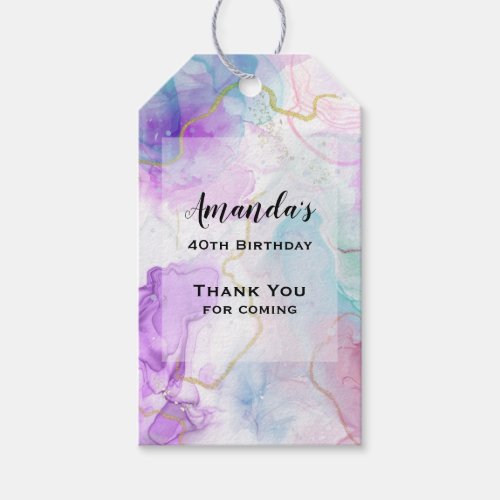 Purple Green Pink Flowing Colors Birthday Gift Tags