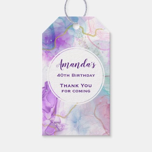Purple Green Pink Flowing Colors Birthday Gift Tags