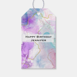 Purple, Green, Pink Flowing Colors Birthday Gift Tags