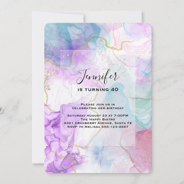 Purple, Green, Pink Flowing Colors Birthday Invitation (Front)