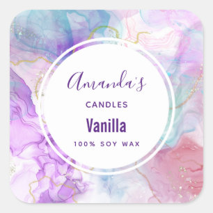 Purple, Green, Pink Flowing Colors Candle Biz Square Sticker