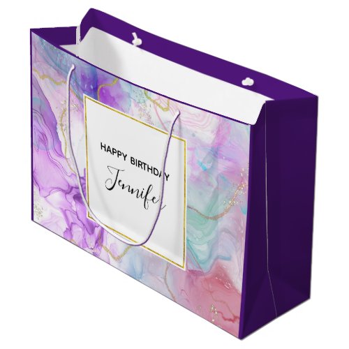Purple Green Pink Flowing Colors Classy Birthday Large Gift Bag