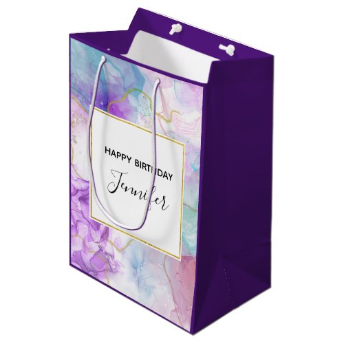 Purple Green Pink Flowing Colors Classy Birthday Medium Gift Bag