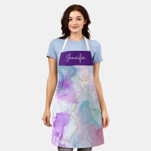 Purple Green Pink Flowing Colors Elegant Apron