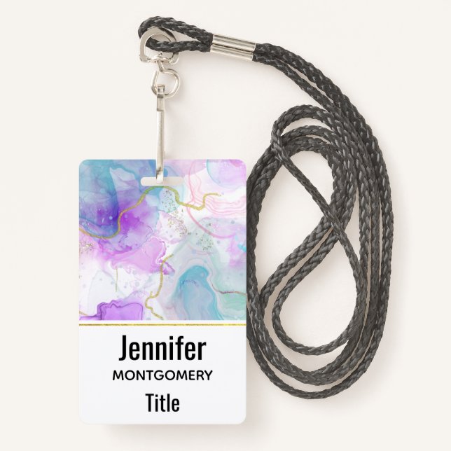 Purple, Green, Pink Flowing Colors Elegant Badge (Front with Lanyard)