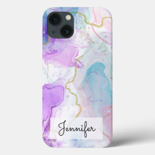 Purple, Green, Pink Flowing Colors Elegant iPhone 13 Case