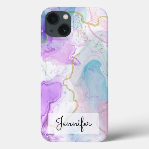 Purple Green Pink Flowing Colors Elegant iPhone 13 Case