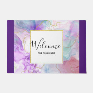 Purple, Green, Pink Flowing Colors Elegant Doormat