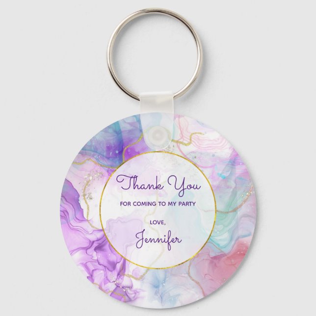 Purple, Green, Pink Flowing Colors Elegant Favor Keychain (Front)