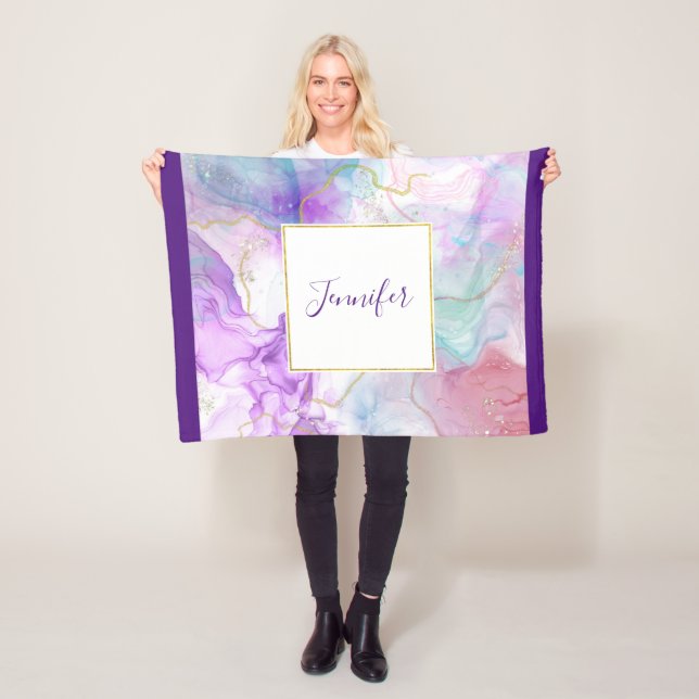 Purple, Green, Pink Flowing Colors Elegant Fleece Blanket (In Situ)