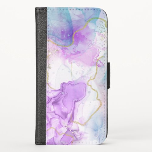 Purple Green Pink Flowing Colors Elegant iPhone X Wallet Case