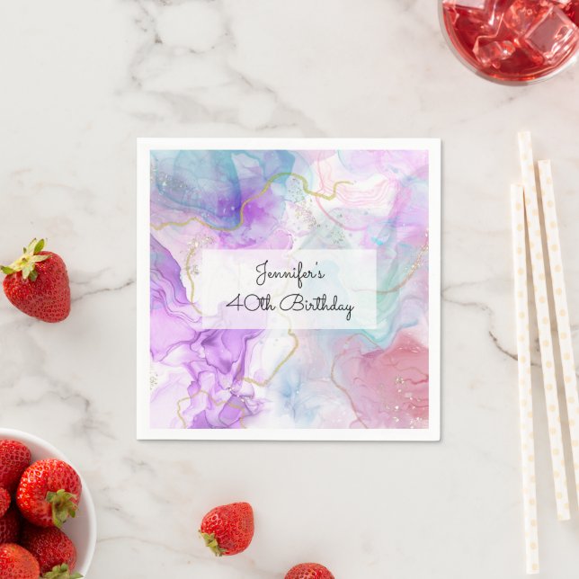 Purple, Green, Pink Flowing Colors Elegant Napkins (Insitu)
