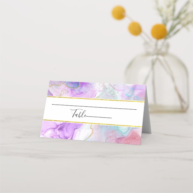 Purple, Green, Pink Flowing Colors Elegant Place Card (Front)