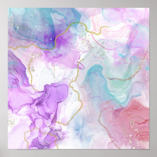 Purple, Green, Pink Flowing Colors Elegant Poster (Front)