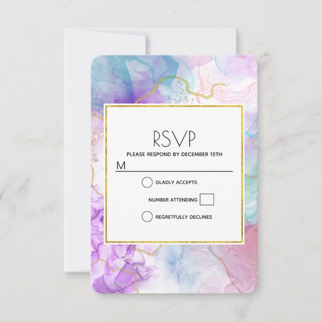 Purple, Green, Pink Flowing Colors Elegant RSVP Card (Front)
