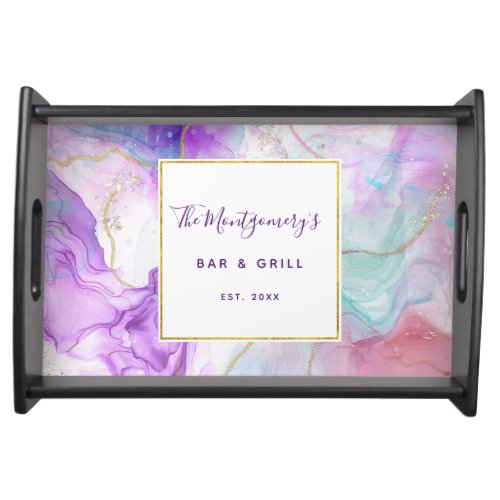 Purple Green Pink Flowing Colors Elegant Serving Tray