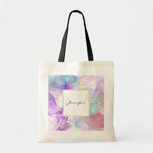 Purple, Green, Pink Flowing Colors Elegant  Tote Bag (Front)