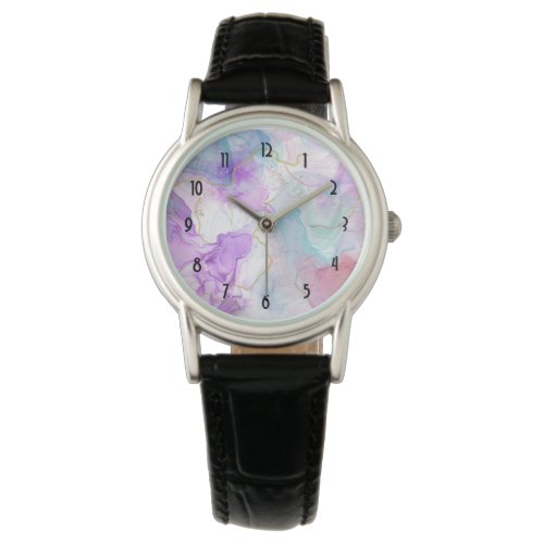 Purple Green Pink Flowing Colors Elegant Watch