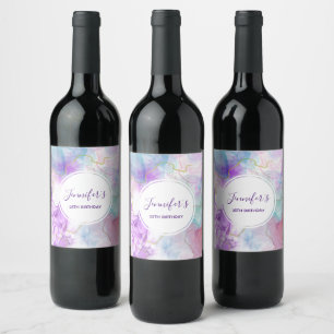 Purple, Green, Pink Flowing Colors Elegant Wine Label