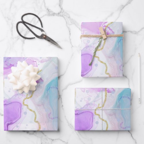 Purple Green Pink Flowing Colors Elegant Wrapping Paper Sheets