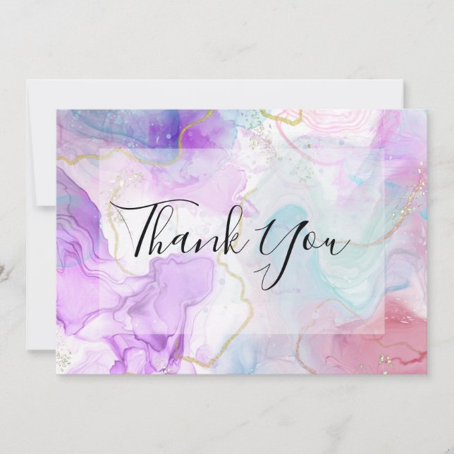 Purple, Green, Pink Flowing Colors Thank You Card (Front)