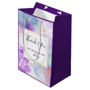 Purple, Green, Pink Flowing Colors Thank You Medium Gift Bag