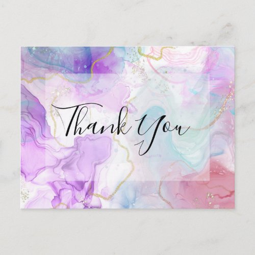 Purple Green Pink Flowing Colors Thank You Postcard