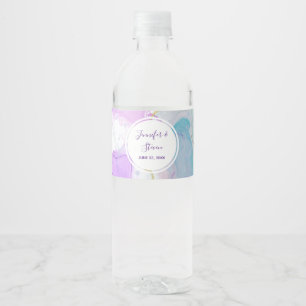 Purple, Green, Pink Flowing Colors Wedding Water Bottle Label