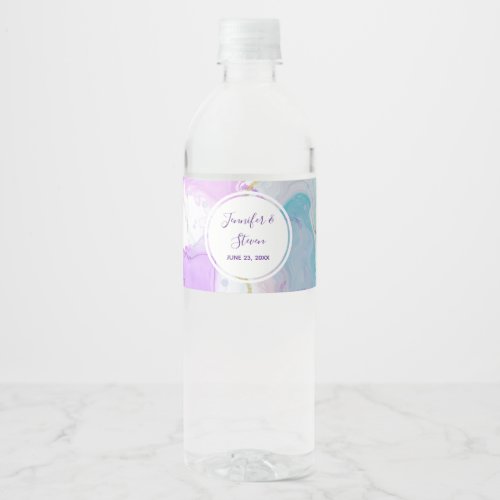 Purple Green Pink Flowing Colors Wedding Water Bottle Label