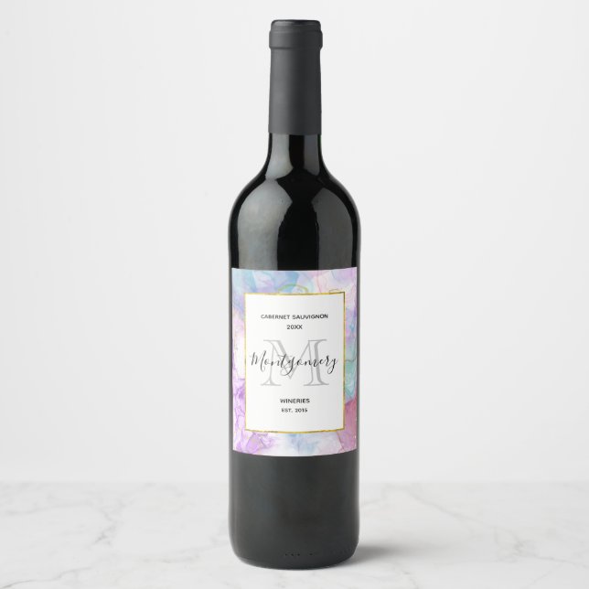 Purple, Green, Pink Flowing Colors Wine Making Label (Front)